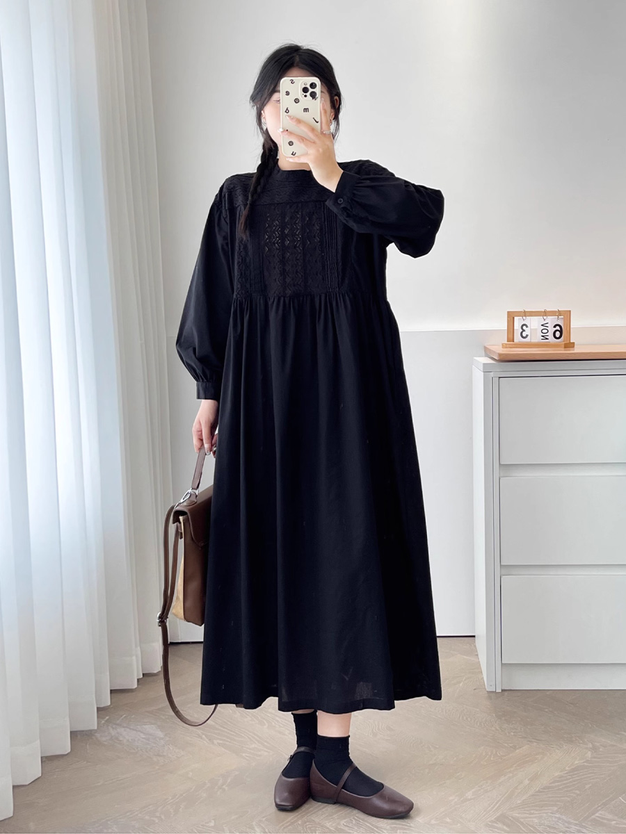 初秋用レトロ風職人技刺繍長袖ワンピース-Sodemai