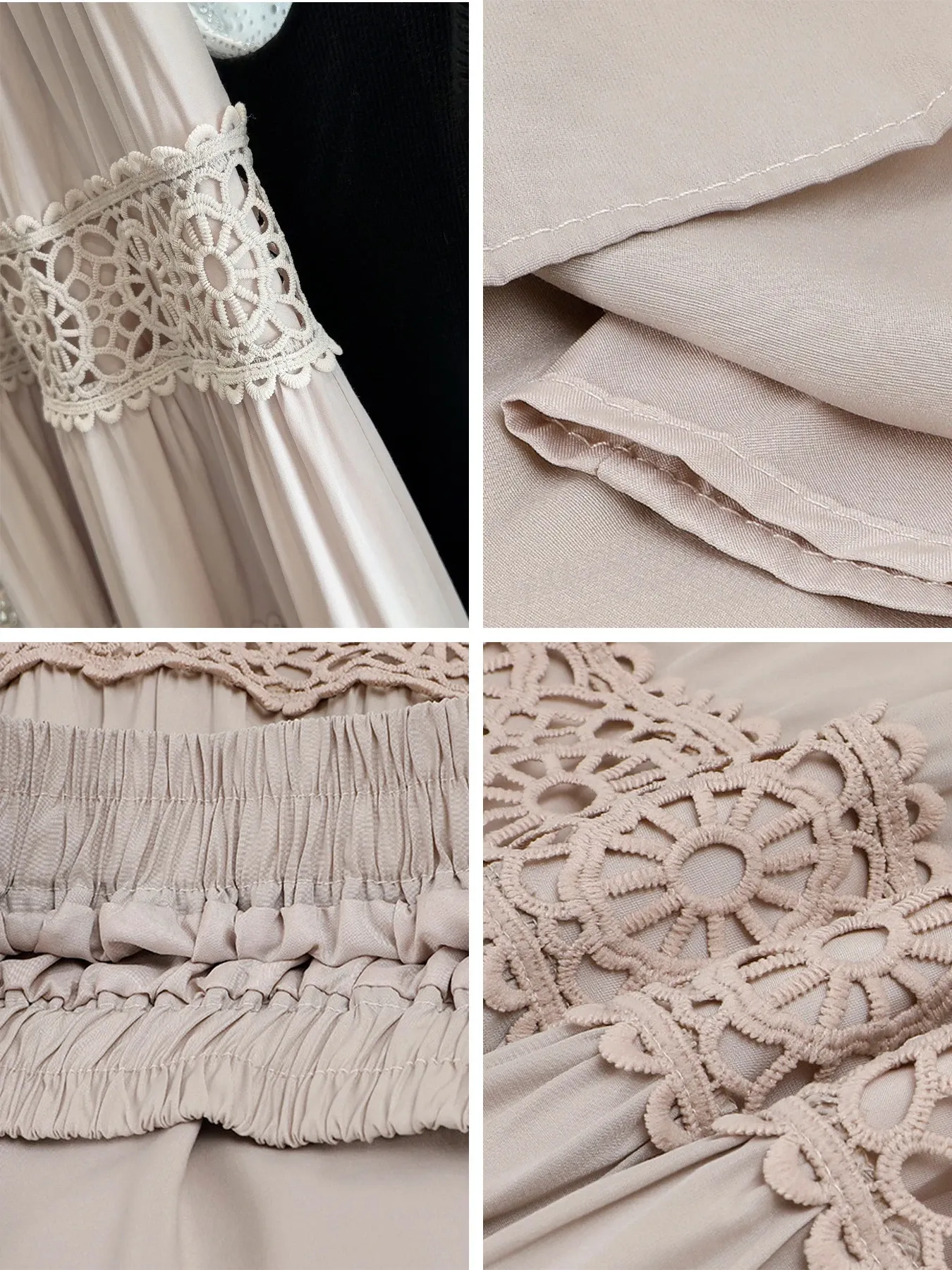 「身長150cm以上向け」上品な透かし編みクロシェハイウエストAラインミディアムロングスカート