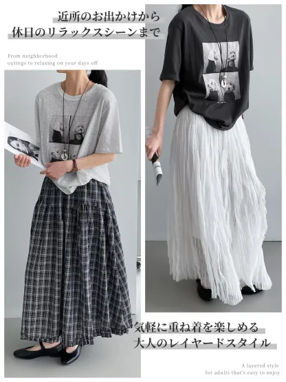 ゆったり着回し力抜群犬柄プリント入り半袖Tシャツ