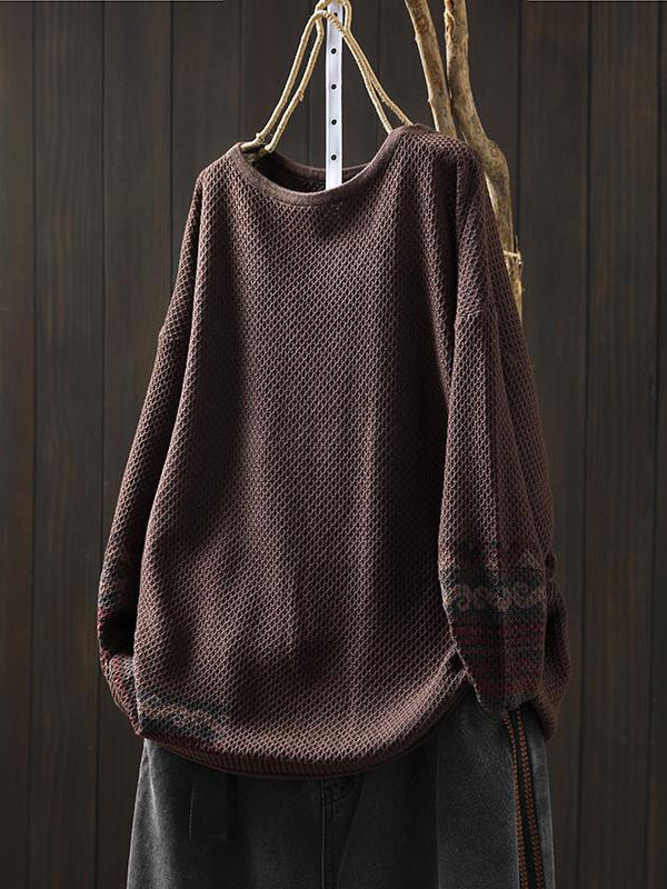 ヴィンテージ ゆったりプリント入りコットンニットプルオーバー-Sodemai