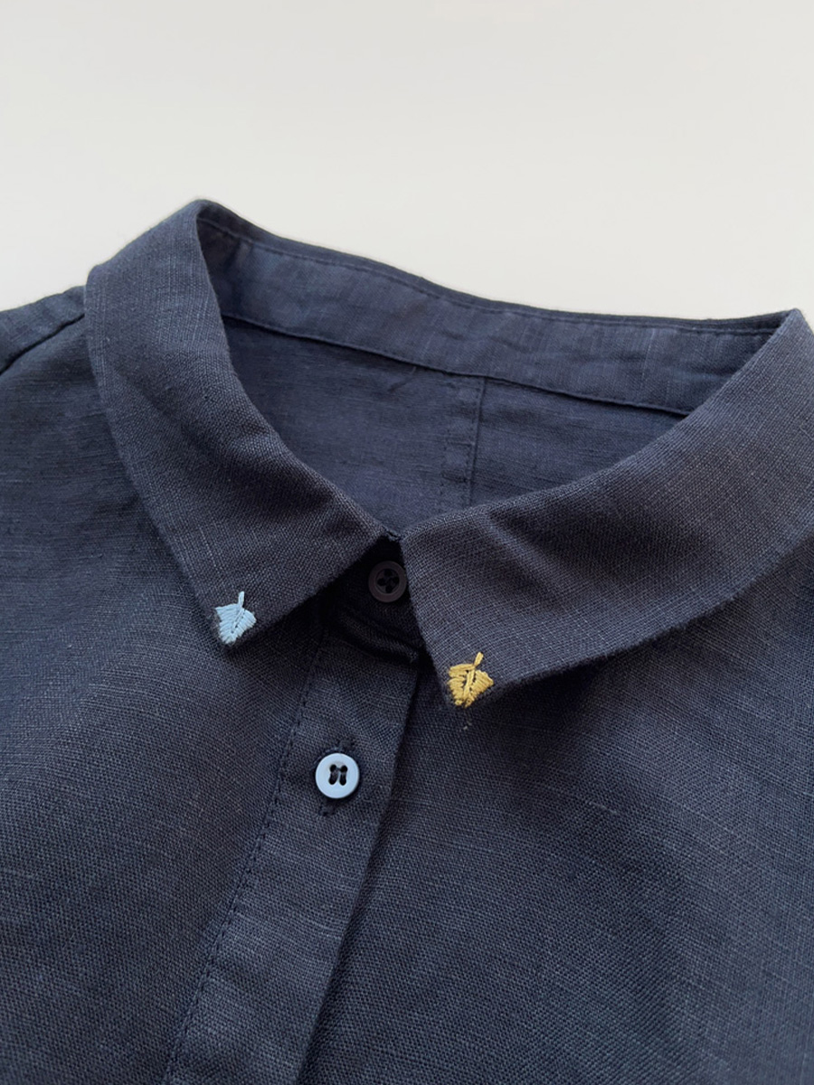 刺繍付きカジュアル付きリネンシャツ-Sodemai