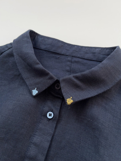 刺繍付きカジュアル付きリネンシャツ-Sodemai