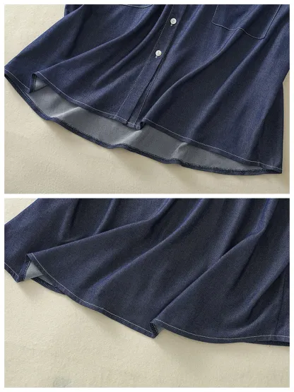 ヴィンテージ風デニム半袖ブラウス
