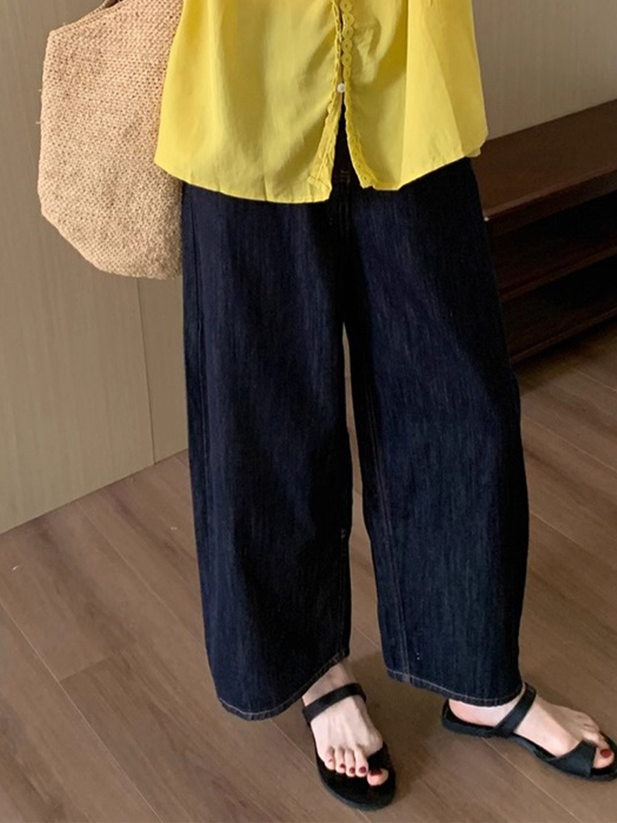 「身長145～160cm向け」小柄さん向けハイウエストゆったりデニムバナナパンツ-Sodemai