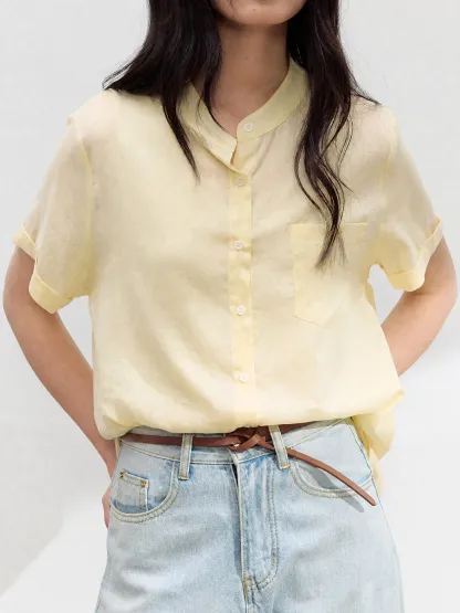 シンプルなリヨセルリネン半袖シャツ