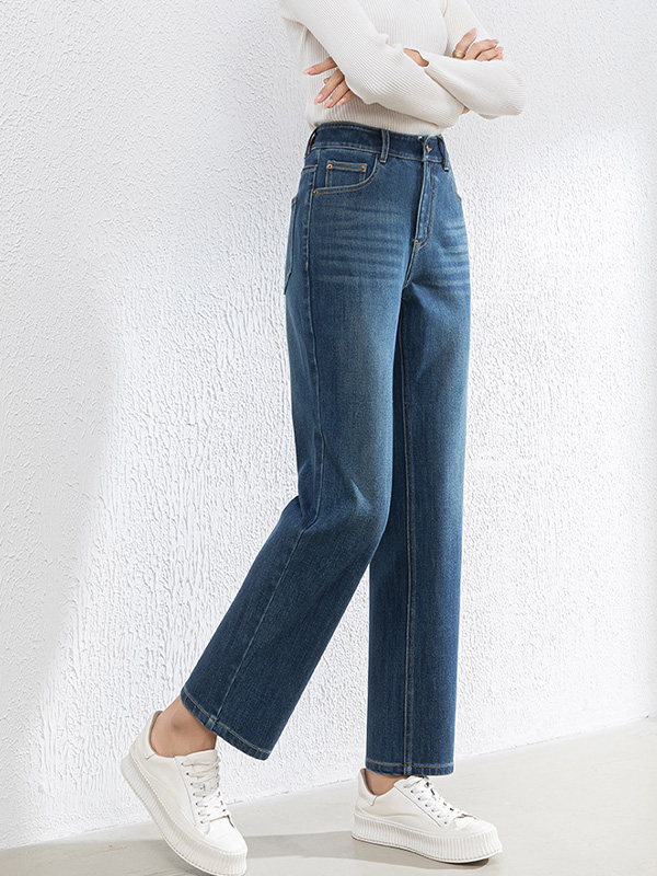 「身長150cm以上向け」新作ハイウエストすっきり見えストレートデニムパンツ