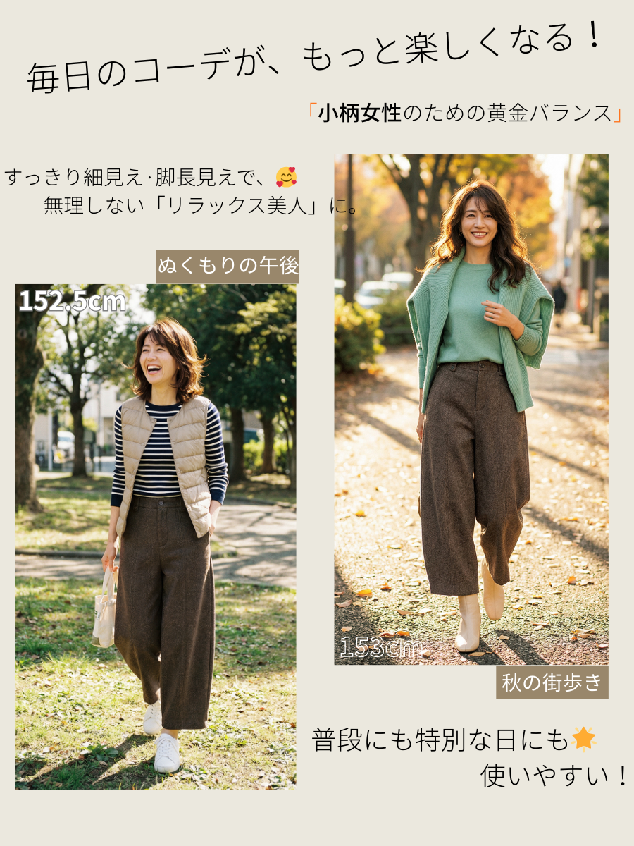 「身長145～155cm向け」高級感溢れるレトロなラシャカジュアルパンツ