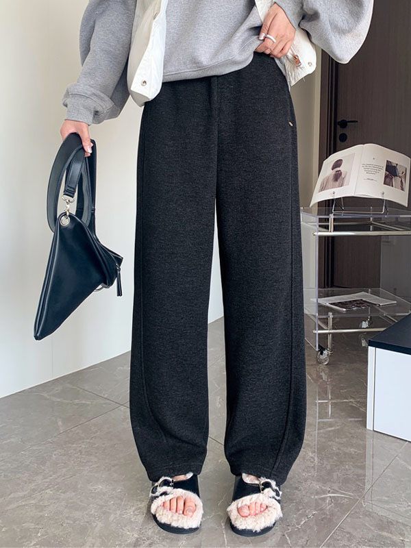 「身長150cm向け」秋冬向けハイウエスト裏起毛ウールボアワイドパンツ-Sodemai