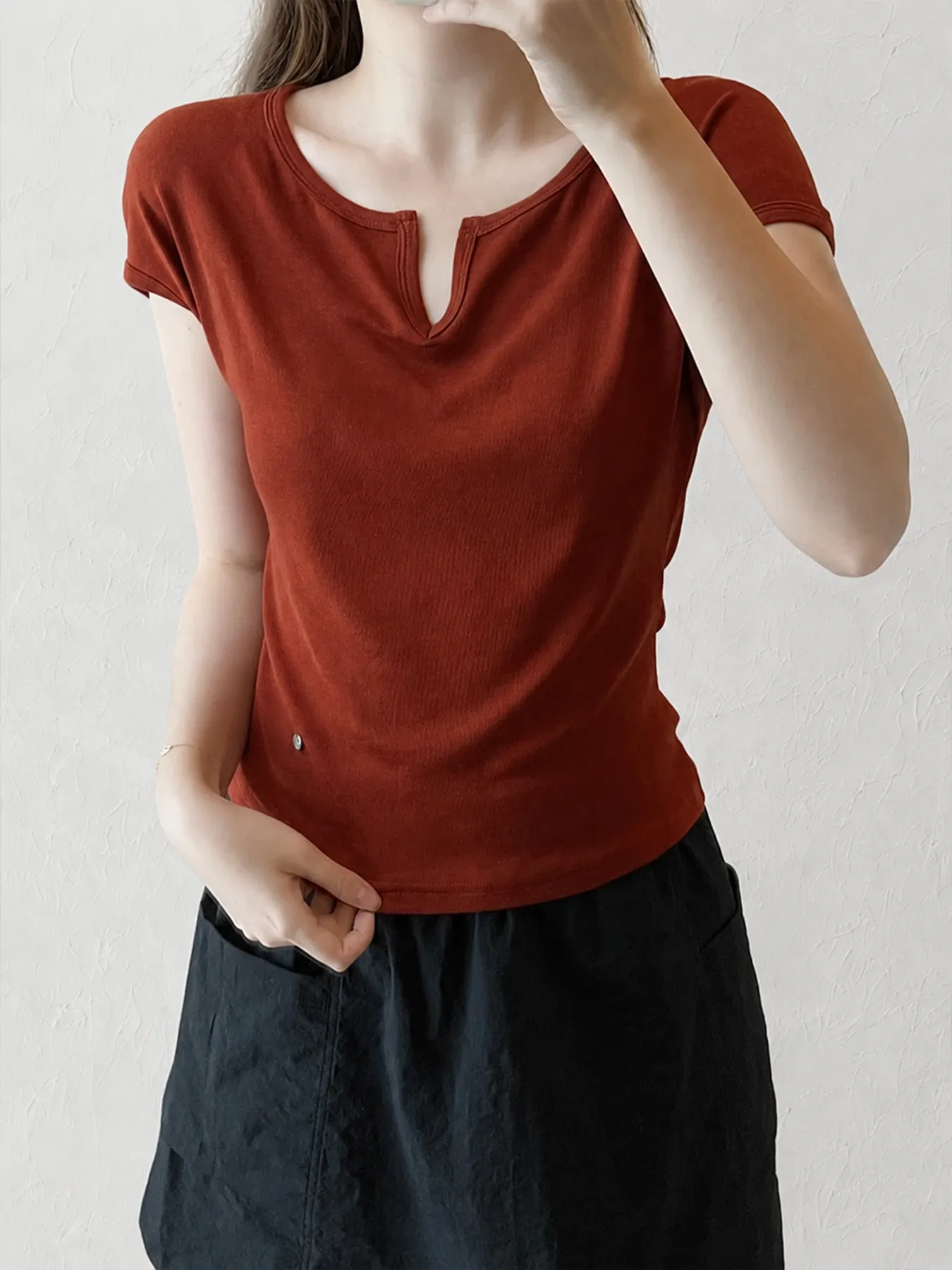 テンセルウール混素材ドルマンスリーブ半袖Tシャツ