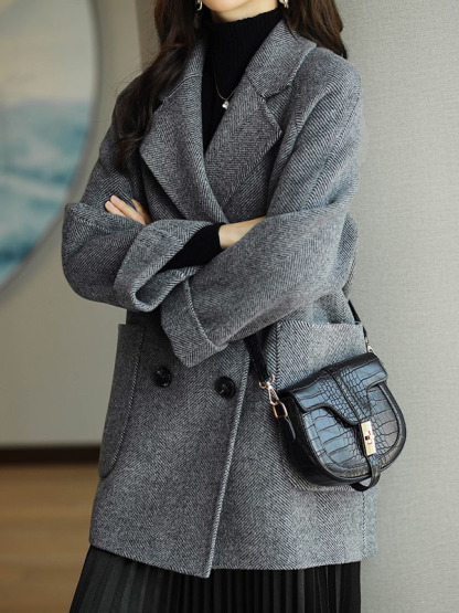 小柄さん向け秋冬用厚手ミディアムロング丈ラシャコート-Sodemai