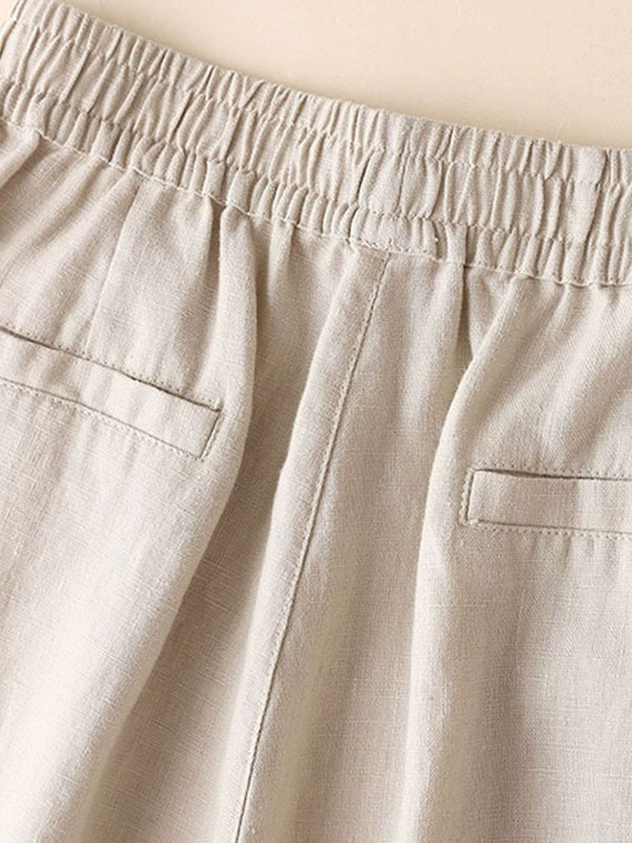 「身長150cm向け」リネンハイウエストワイドパンツ-Sodemai