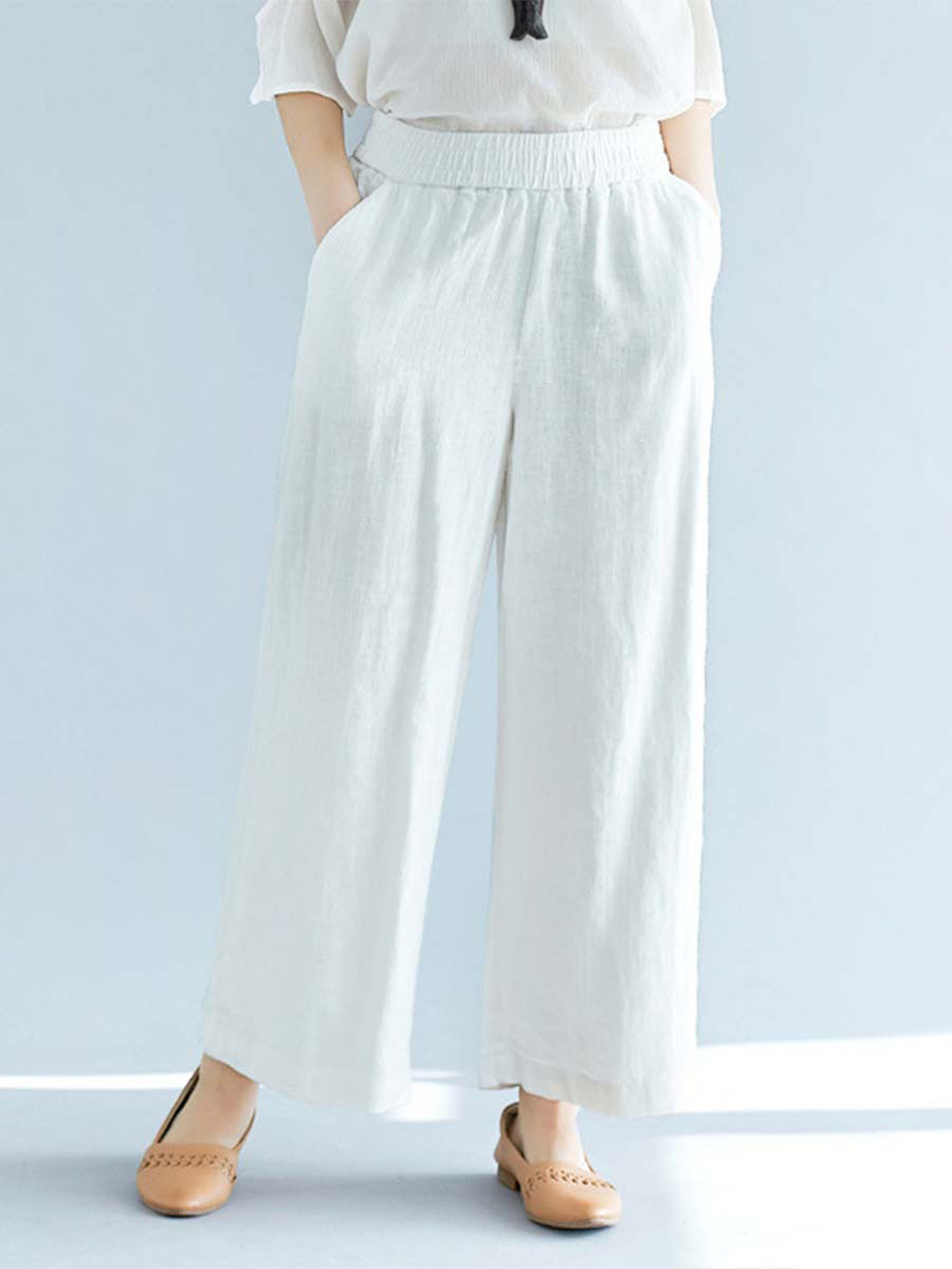 「身長150cm向け」リネンハイウエストワイドパンツ-Sodemai