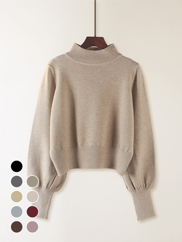新作ふんわりランタンスリーブハイネックニット