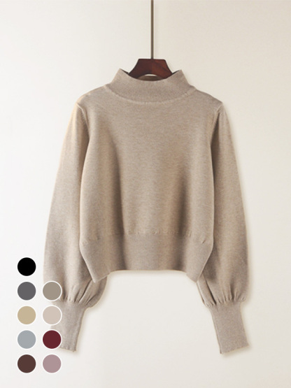 新作ふんわりランタンスリーブハイネックニット