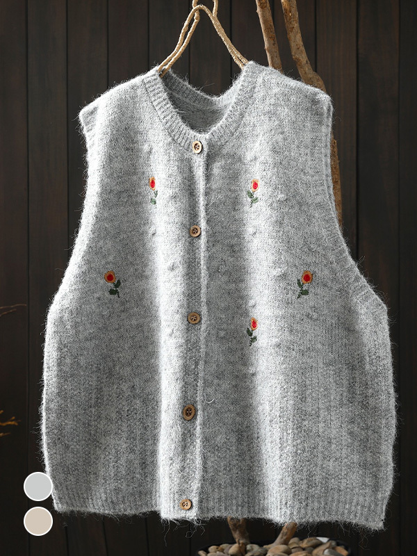 レディース新作重ね着用細見え刺繍ニットベスト