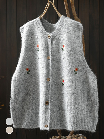 レディース新作重ね着用細見え刺繍ニットベスト