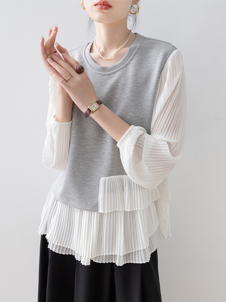 レイヤード風ゆったりクルーネックスウェット-Sodemai