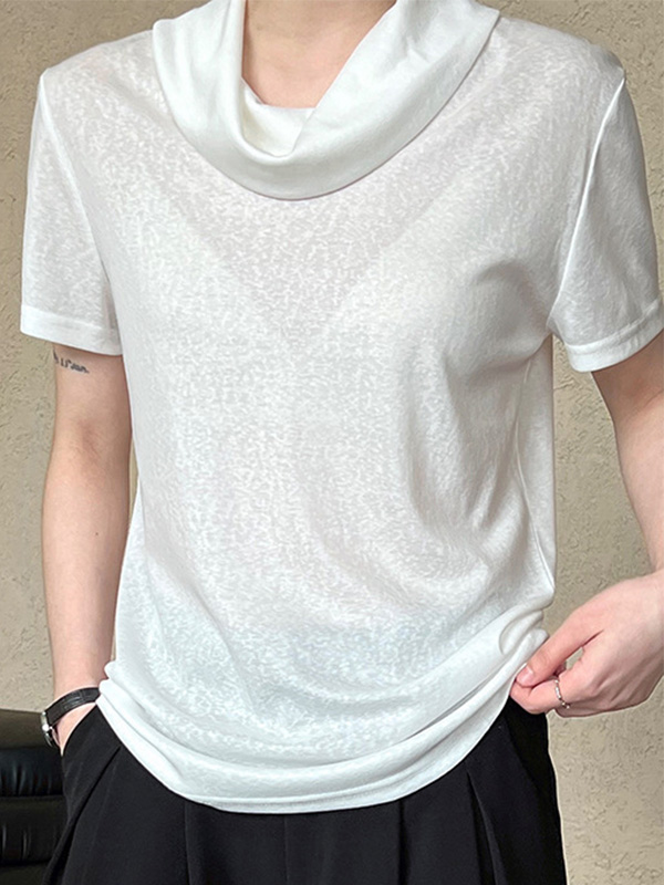 シンプルなデザインくしゅっとネック薄手半袖Tシャツ