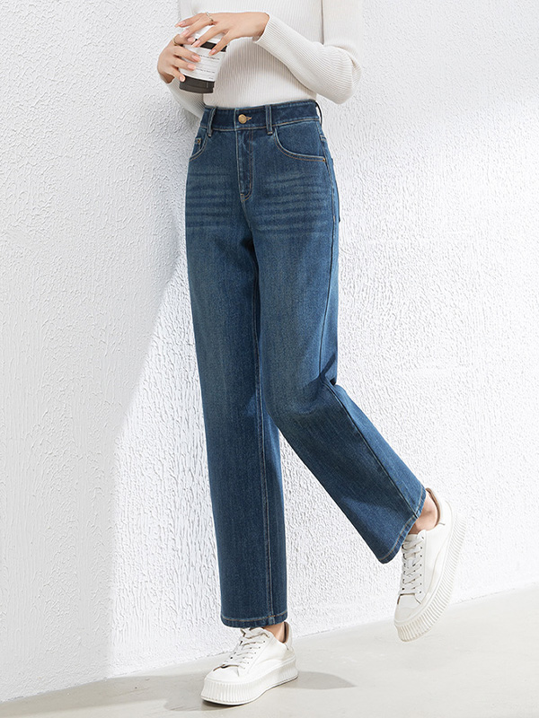 「身長150cm以上向け」新作ハイウエストすっきり見えストレートデニムパンツ