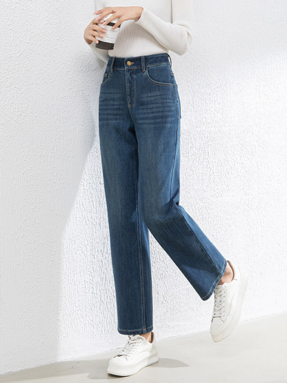 「身長150cm以上向け」新作ハイウエストすっきり見えストレートデニムパンツ