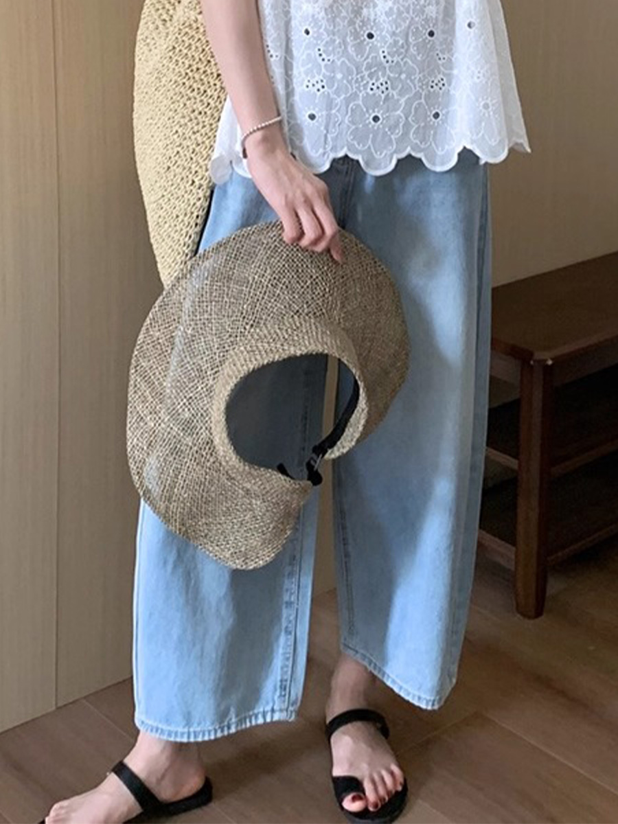 「身長145～160cm向け」小柄さん向けハイウエストゆったりデニムバナナパンツ-Sodemai