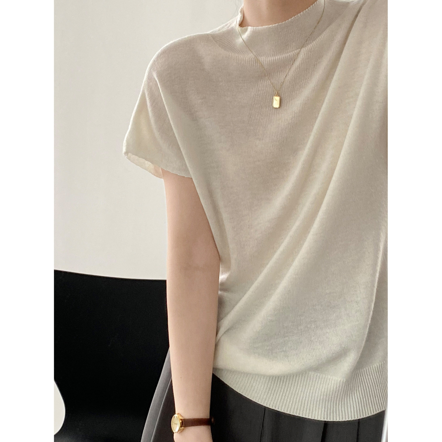 春秋ニットモックネックTシャツ-Sodemai