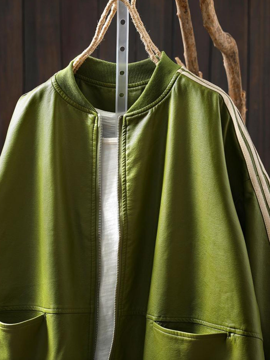 細見えジップアップPUレザージャケット-Sodemai