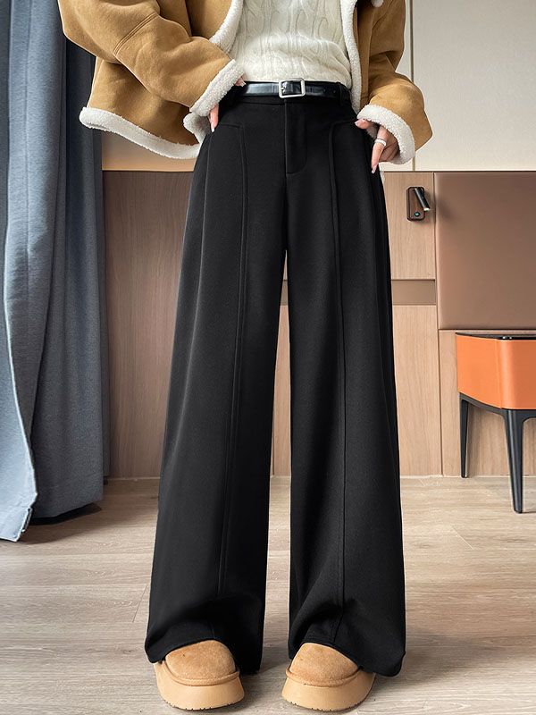 「小柄さんから高身長さんまで対応」秋冬向けラシャストレートワイドスラックス-Sodemai