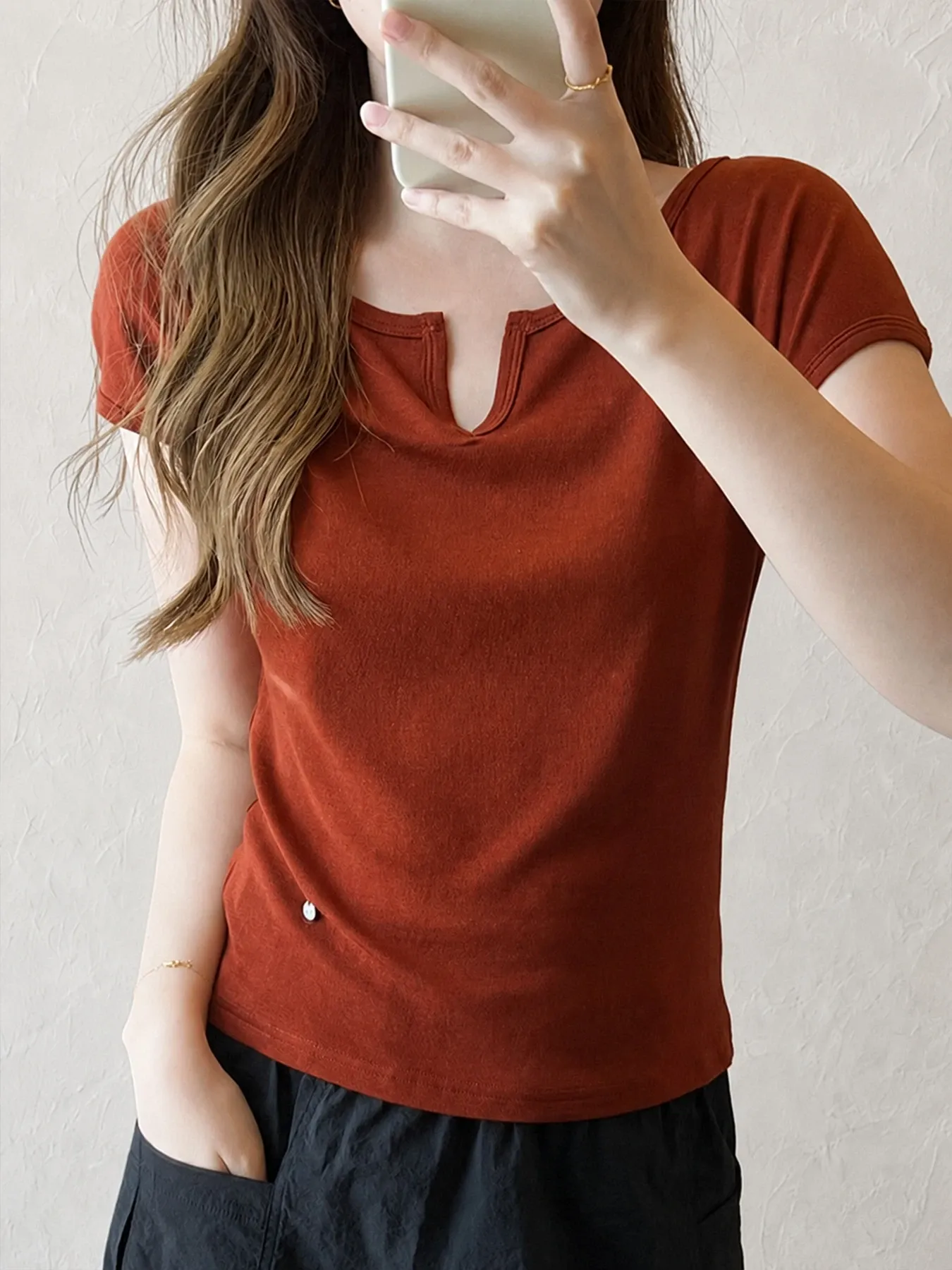 テンセルウール混素材ドルマンスリーブ半袖Tシャツ