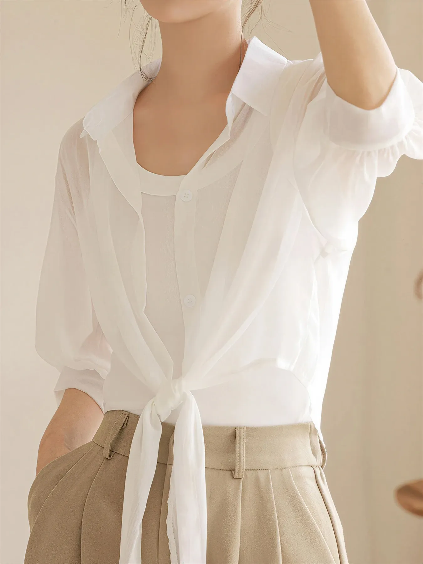 薄手日差し対策シフォン 七分袖ライトアウター
