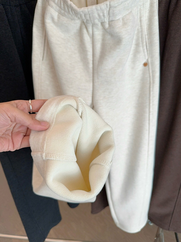 「身長150cm向け」秋冬向けハイウエスト裏起毛ウールボアワイドパンツ-Sodemai