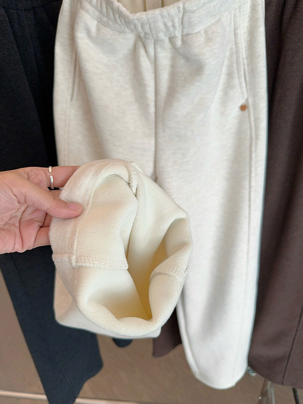 「身長150cm向け」秋冬向けハイウエスト裏起毛ウールボアワイドパンツ-Sodemai