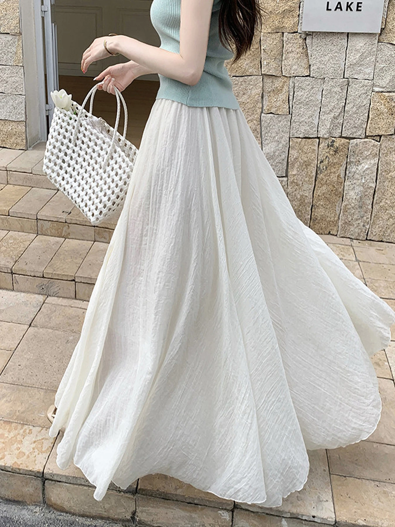 「身長152cm以上向け」コットンリネンフレアスカート