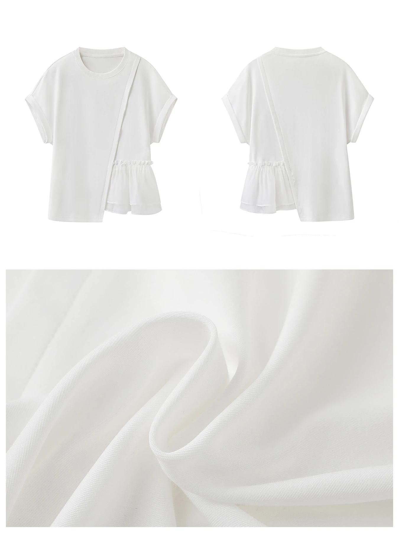 おしゃれなアシンメトリーデザイン細見え半袖Tシャツ