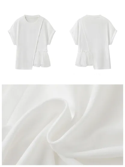おしゃれなアシンメトリーデザイン細見え半袖Tシャツ