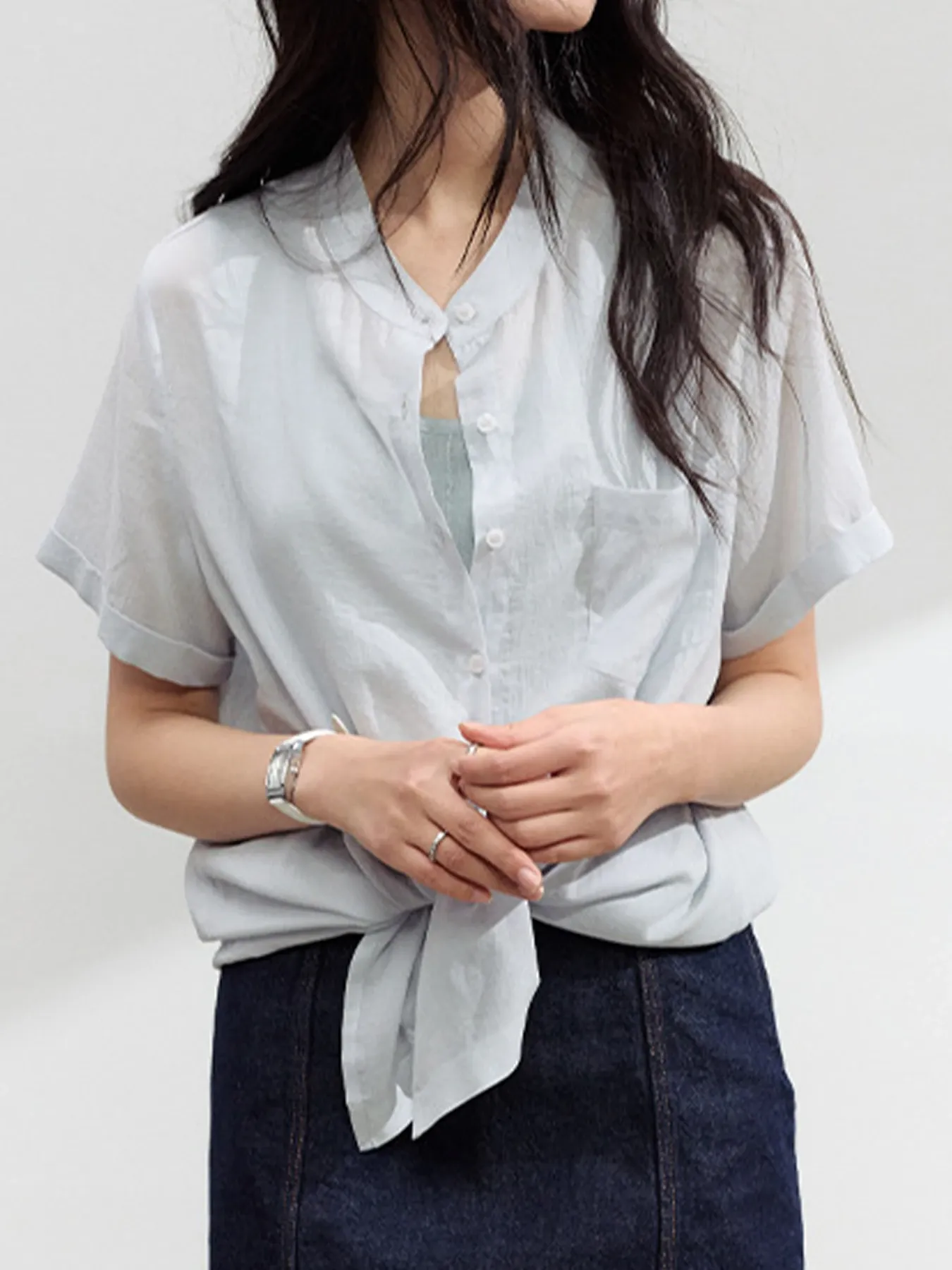 シンプルなリヨセルリネン半袖シャツ