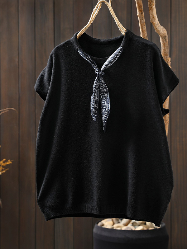 新作スカーフタイ若見え ノースリーブTシャツトップス