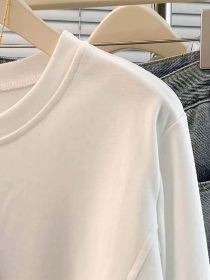 無地ソフトなアシンメトリーデザイン長袖Tシャツ-Sodemai