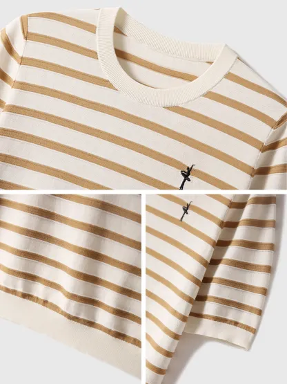 爽やかなボーダー柄半袖ニットTシャツ