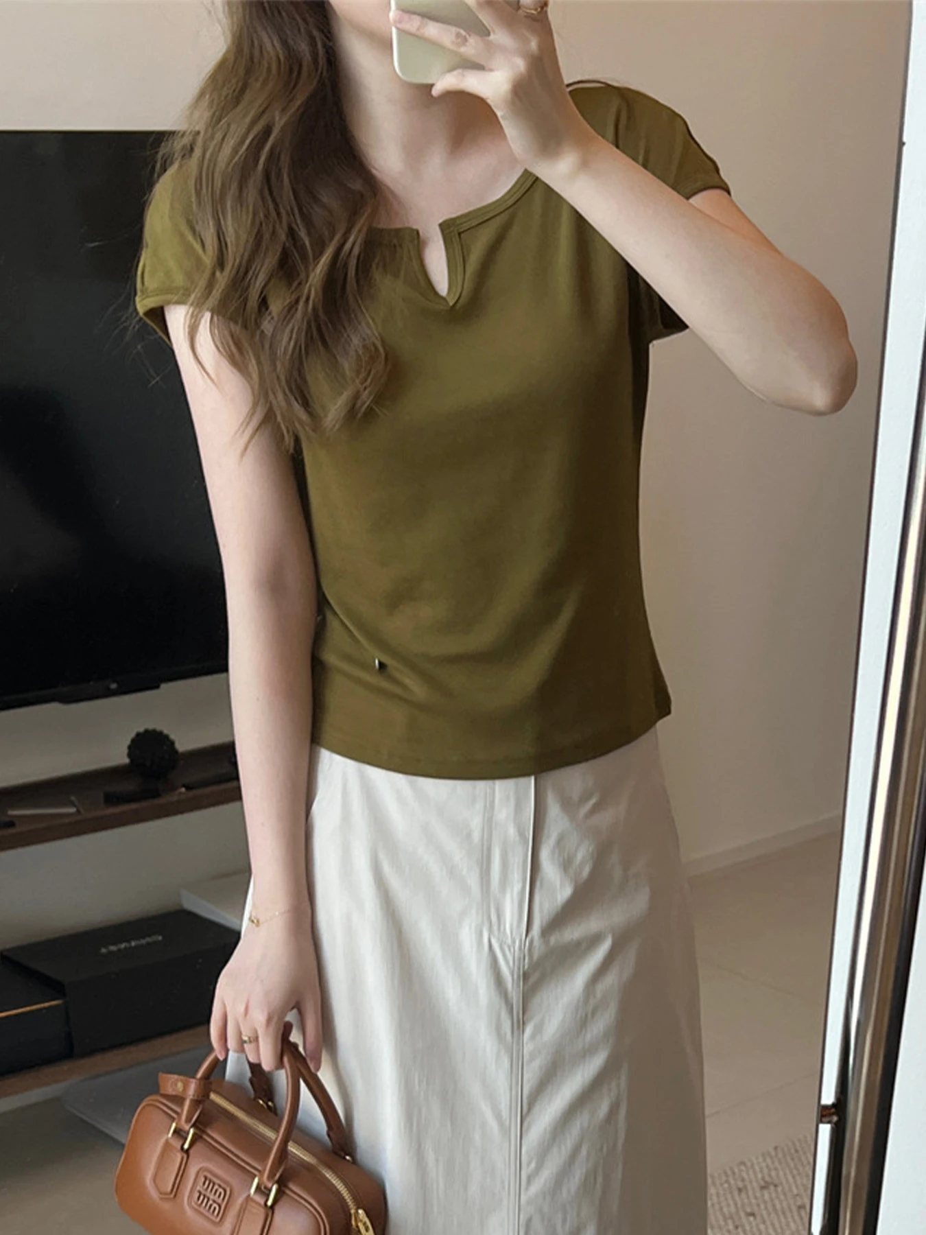 テンセルウール混素材ドルマンスリーブ半袖Tシャツ