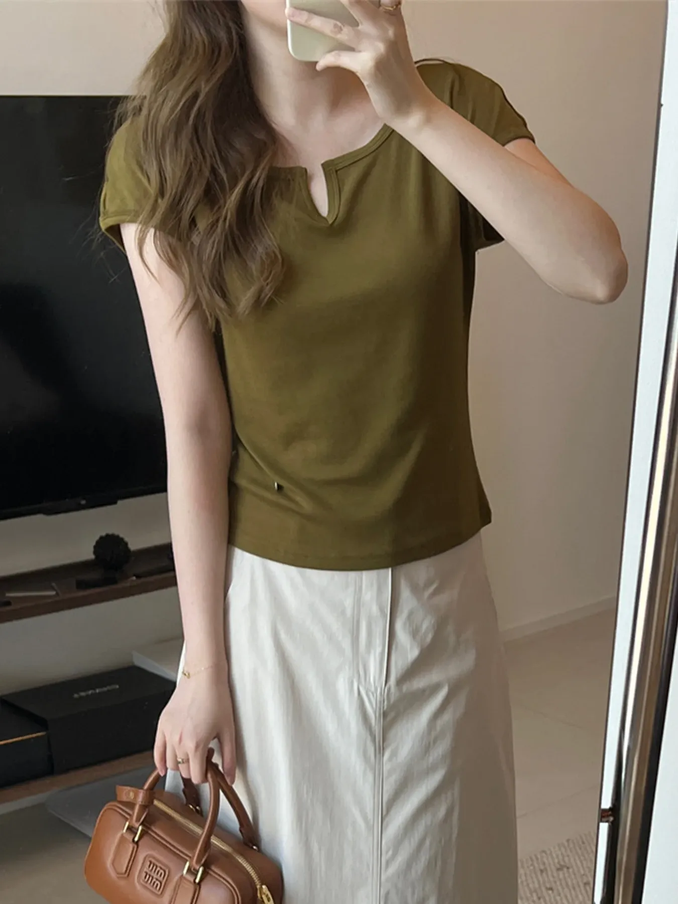 テンセルウール混素材ドルマンスリーブ半袖Tシャツ