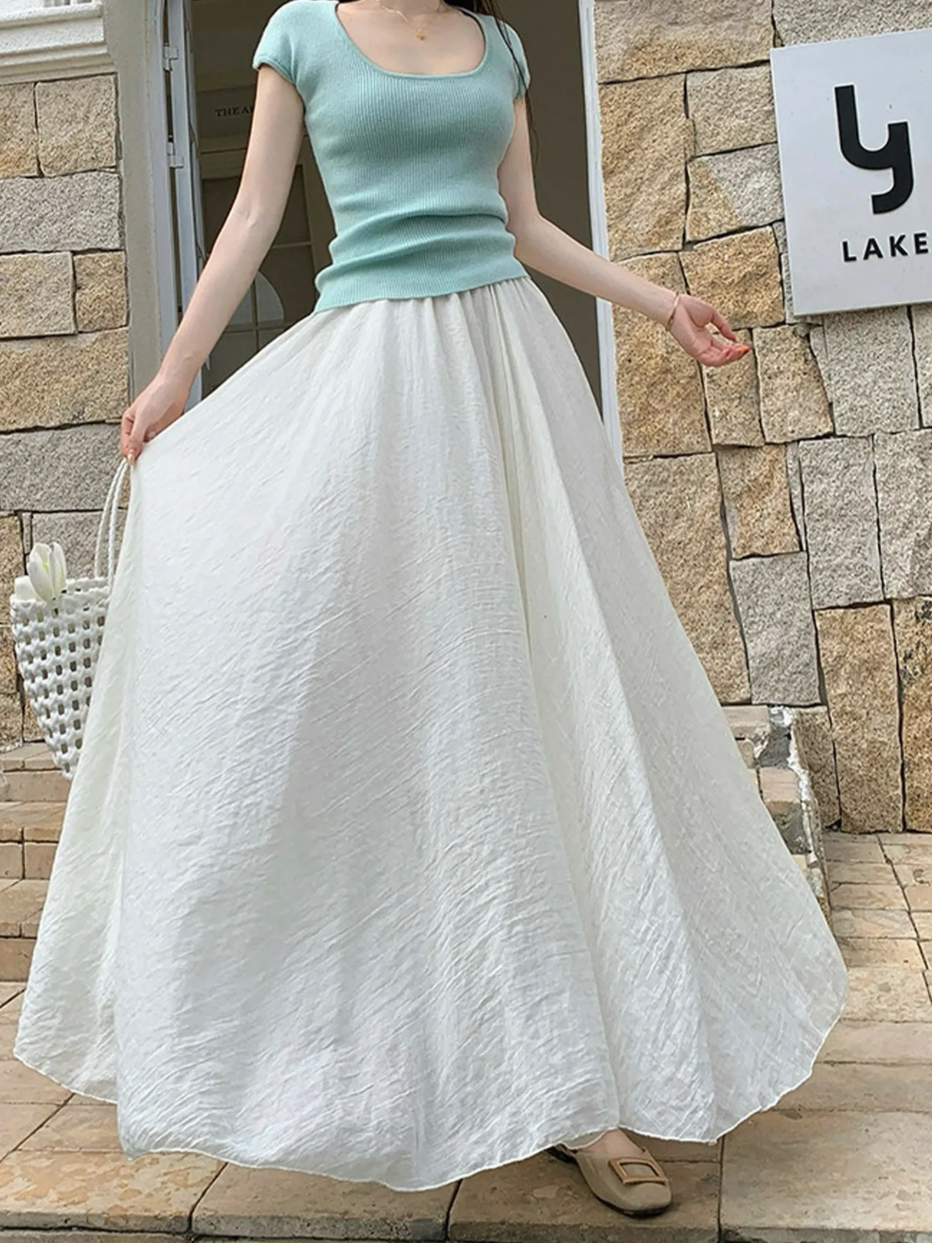 「身長152cm以上向け」コットンリネンフレアスカート