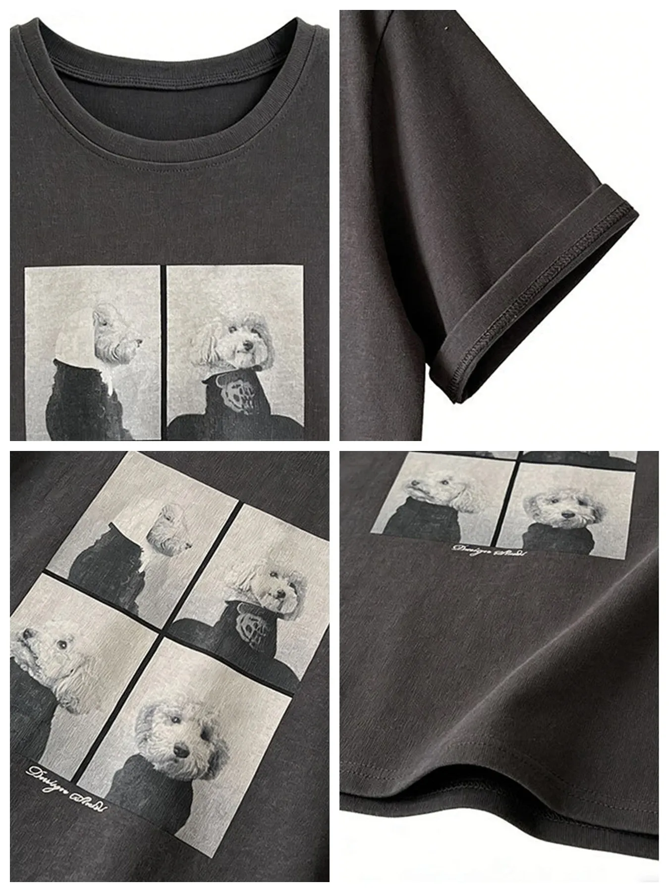 ゆったり着回し力抜群犬柄プリント入り半袖Tシャツ