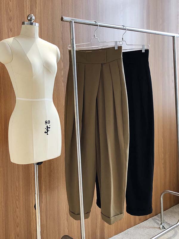 「身長155cm向け」マジックテープ付きハイウエストスラックス-Sodemai