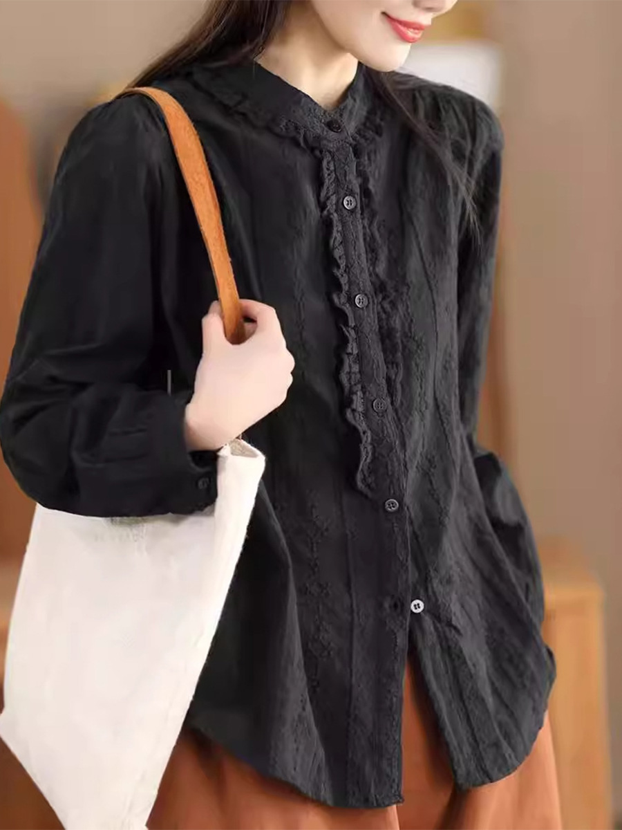 総刺繍メロウフリルコットンブラウス-Sodemai
