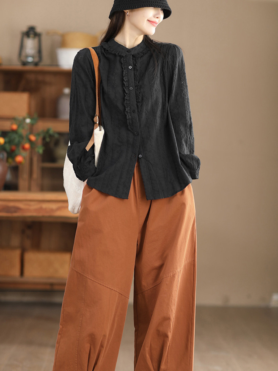 総刺繍メロウフリルコットンブラウス-Sodemai