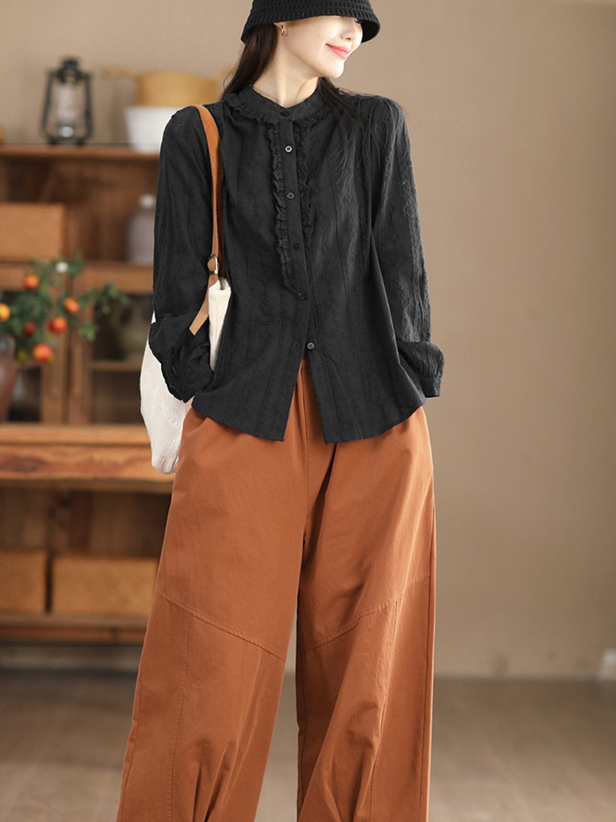 総刺繍メロウフリルコットンブラウス-Sodemai