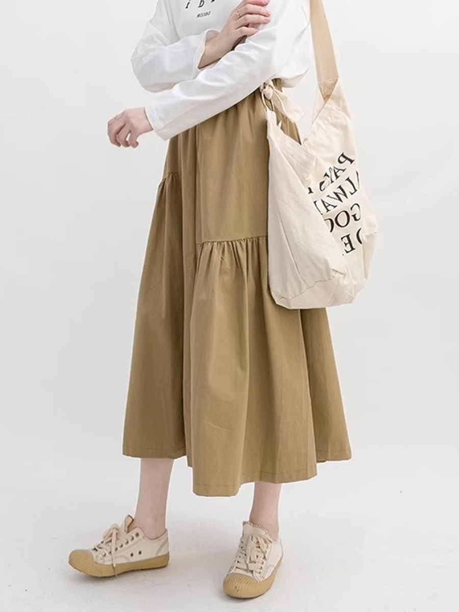 小柄さん向け春秋カジュアルハイウエストプリーツスカート-Sodemai