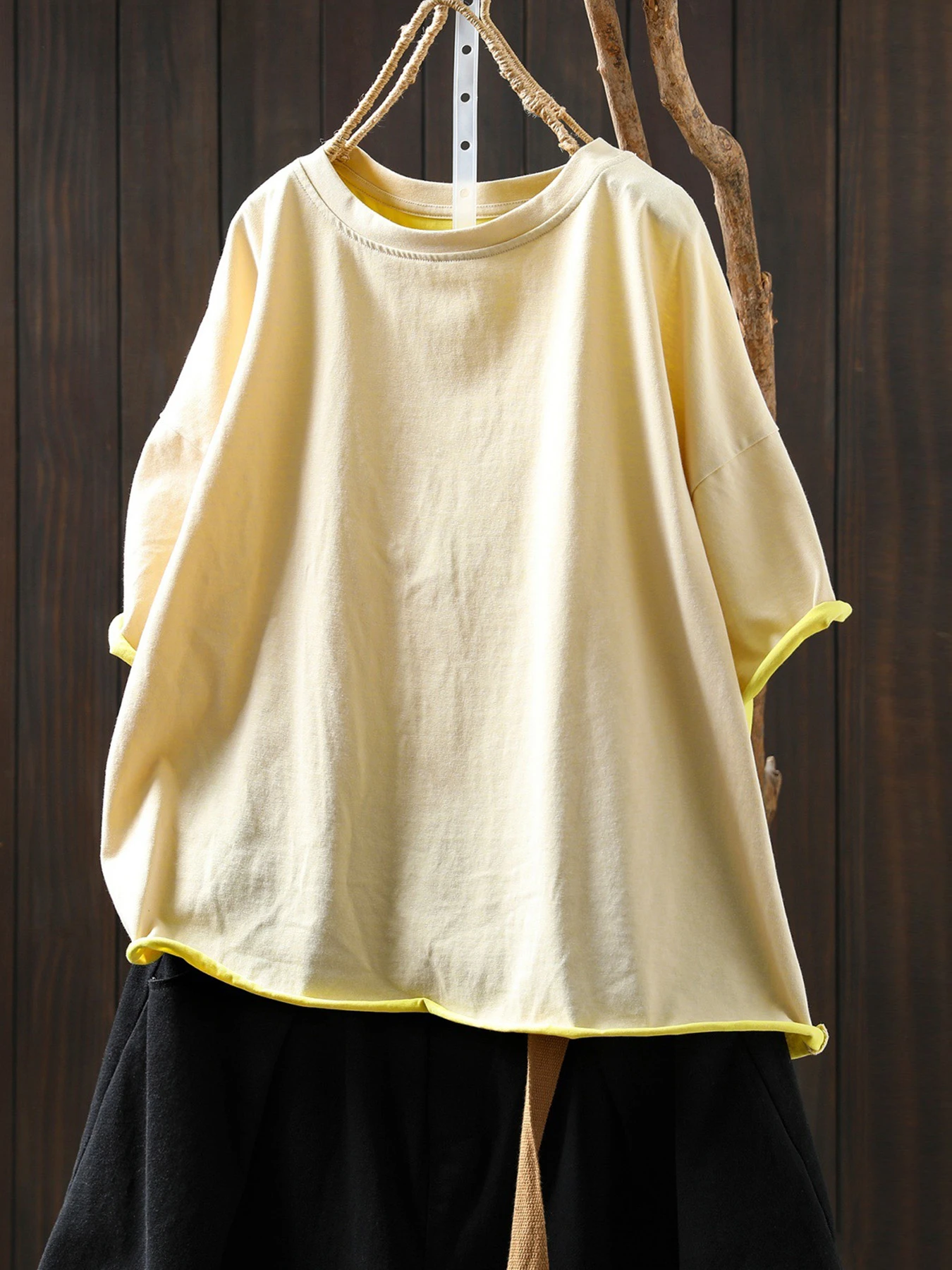 【2点7,990円】配色ロールエッジコットン100％半袖Tシャツ