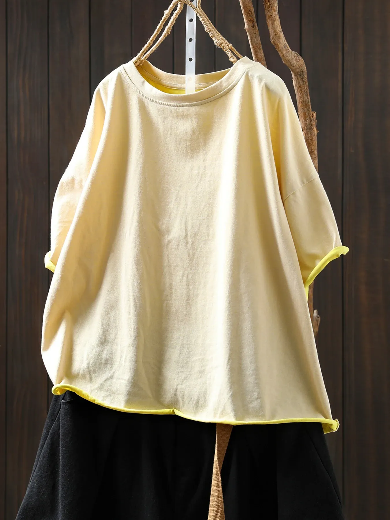 【2点7,990円】配色ロールエッジコットン100％半袖Tシャツ